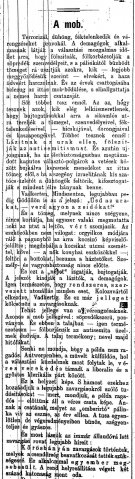 Részlet a „A mob.” c. cikkből (Forrás: Magyar Polgár, 1884. 06. 14., 4. o.)
